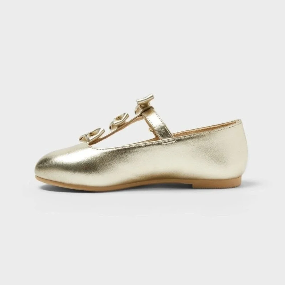 Toddler Girls Cat & Jack Eliana Mary Jane Flats Gold Size 8 New With Tags
